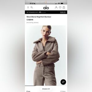 ALO Yoga Wool Blend Nightfall Bomber - Small